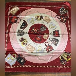 100%‎ Silk Feel Scarf  34 x 34” Vintage Red Pink Purse Pattern Print